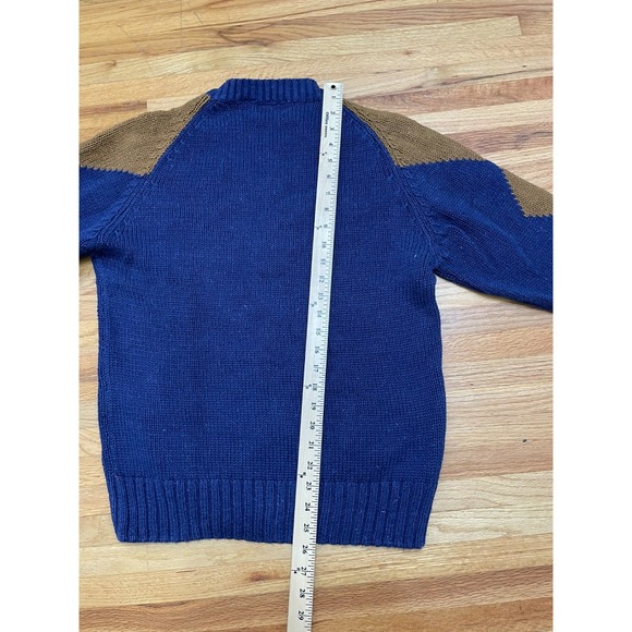 417 Van Heusen Men's M Blue Sweater Blue 80s Cable Knit Argyle Vintage - Picture 4 of 9